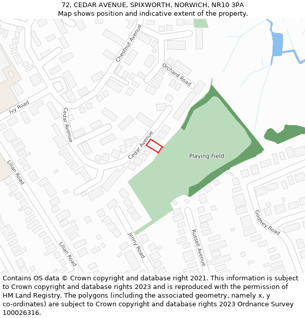 72, CEDAR AVENUE, SPIXWORTH, NORWICH, NR10 3PA: Location map and indicative extent of plot