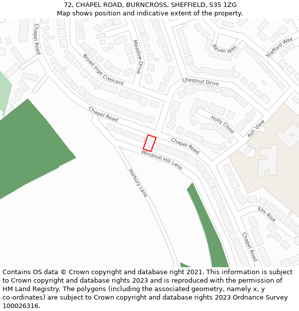 72, CHAPEL ROAD, BURNCROSS, SHEFFIELD, S35 1ZG: Location map and indicative extent of plot