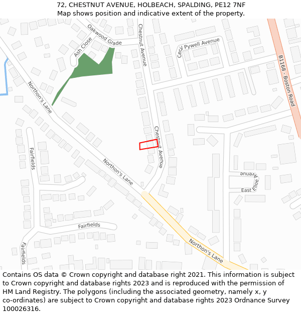 72, CHESTNUT AVENUE, HOLBEACH, SPALDING, PE12 7NF: Location map and indicative extent of plot