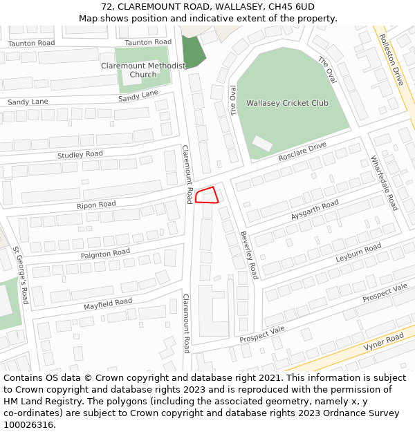 72, CLAREMOUNT ROAD, WALLASEY, CH45 6UD: Location map and indicative extent of plot