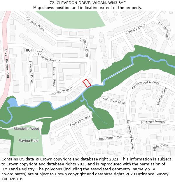 72, CLEVEDON DRIVE, WIGAN, WN3 6AE: Location map and indicative extent of plot