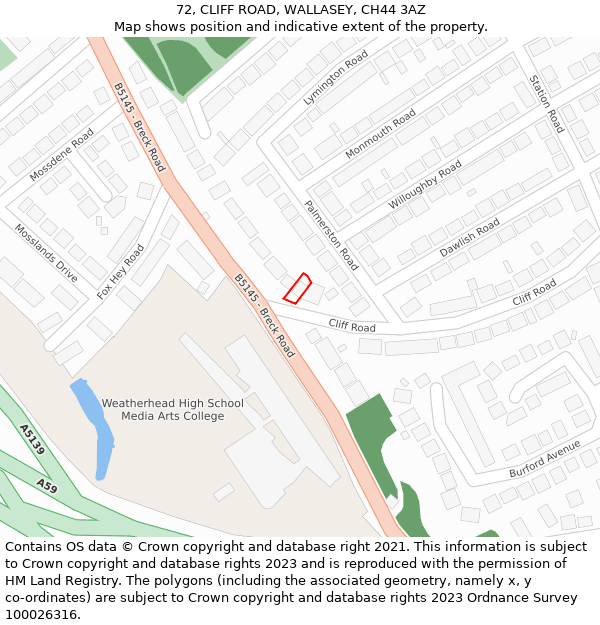 72, CLIFF ROAD, WALLASEY, CH44 3AZ: Location map and indicative extent of plot