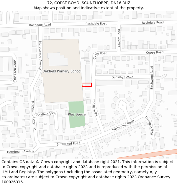 72, COPSE ROAD, SCUNTHORPE, DN16 3HZ: Location map and indicative extent of plot