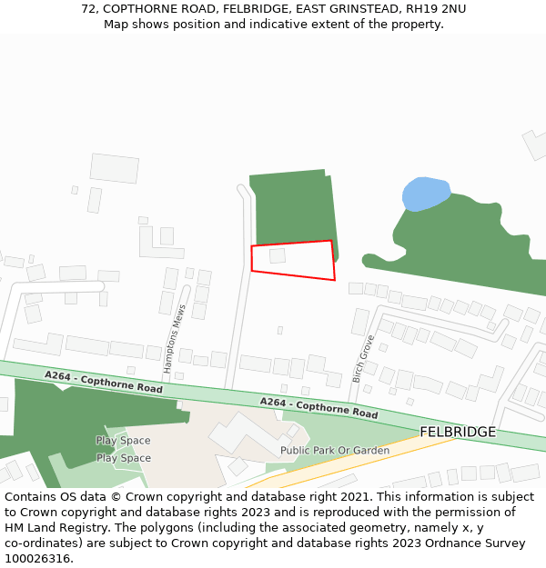 72, COPTHORNE ROAD, FELBRIDGE, EAST GRINSTEAD, RH19 2NU: Location map and indicative extent of plot