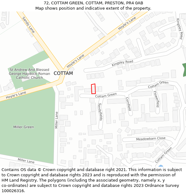 72, COTTAM GREEN, COTTAM, PRESTON, PR4 0AB: Location map and indicative extent of plot