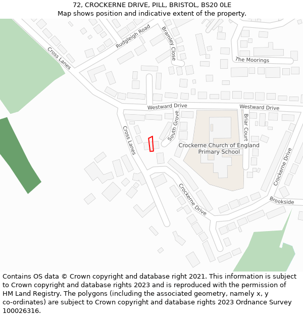 72, CROCKERNE DRIVE, PILL, BRISTOL, BS20 0LE: Location map and indicative extent of plot