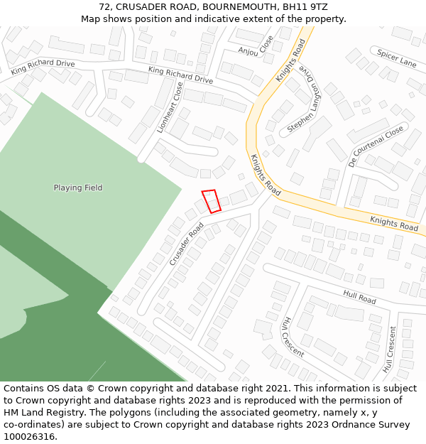 72, CRUSADER ROAD, BOURNEMOUTH, BH11 9TZ: Location map and indicative extent of plot