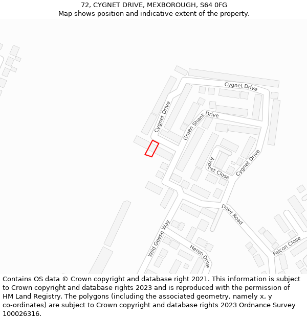 72, CYGNET DRIVE, MEXBOROUGH, S64 0FG: Location map and indicative extent of plot