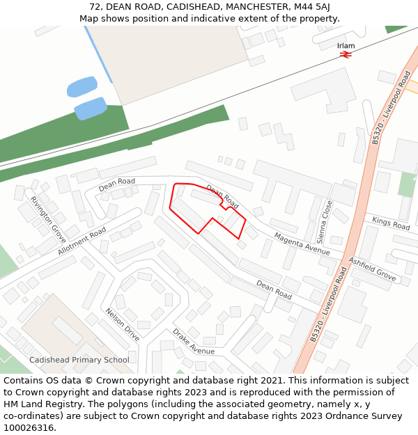 72, DEAN ROAD, CADISHEAD, MANCHESTER, M44 5AJ: Location map and indicative extent of plot