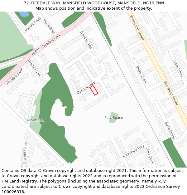 72, DEBDALE WAY, MANSFIELD WOODHOUSE, MANSFIELD, NG19 7NN: Location map and indicative extent of plot