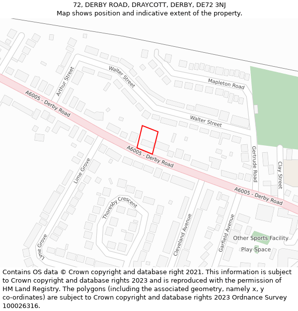 72, DERBY ROAD, DRAYCOTT, DERBY, DE72 3NJ: Location map and indicative extent of plot