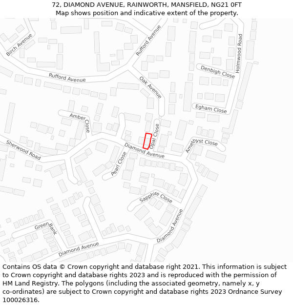 72, DIAMOND AVENUE, RAINWORTH, MANSFIELD, NG21 0FT: Location map and indicative extent of plot