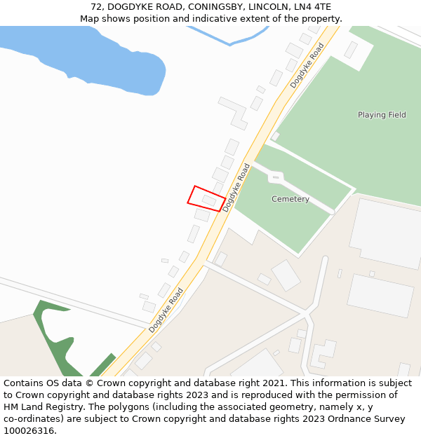 72, DOGDYKE ROAD, CONINGSBY, LINCOLN, LN4 4TE: Location map and indicative extent of plot