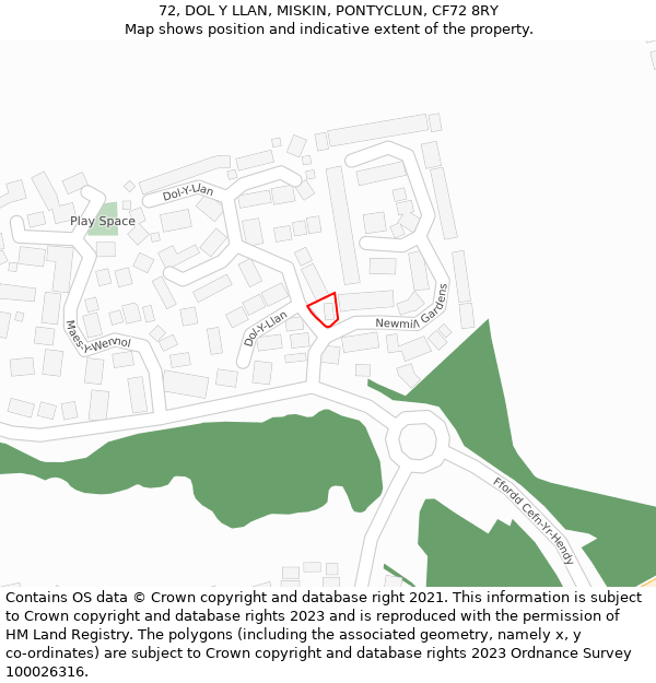 72, DOL Y LLAN, MISKIN, PONTYCLUN, CF72 8RY: Location map and indicative extent of plot