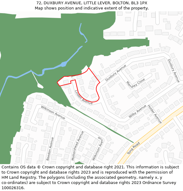 72, DUXBURY AVENUE, LITTLE LEVER, BOLTON, BL3 1PX: Location map and indicative extent of plot