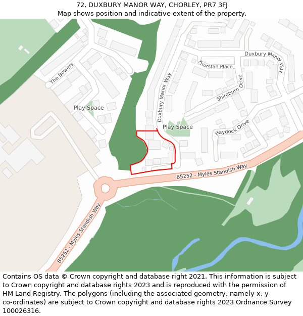 72, DUXBURY MANOR WAY, CHORLEY, PR7 3FJ: Location map and indicative extent of plot