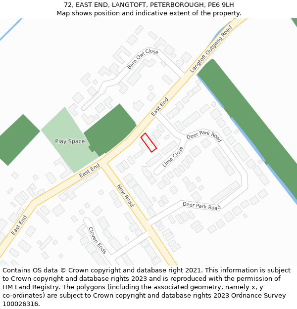 72, EAST END, LANGTOFT, PETERBOROUGH, PE6 9LH: Location map and indicative extent of plot