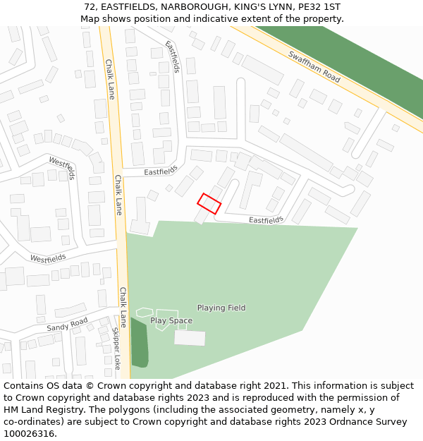 72, EASTFIELDS, NARBOROUGH, KING'S LYNN, PE32 1ST: Location map and indicative extent of plot