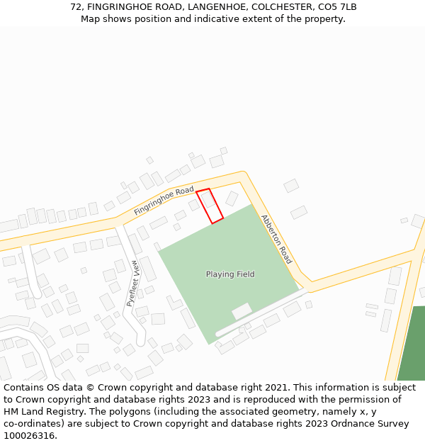 72, FINGRINGHOE ROAD, LANGENHOE, COLCHESTER, CO5 7LB: Location map and indicative extent of plot
