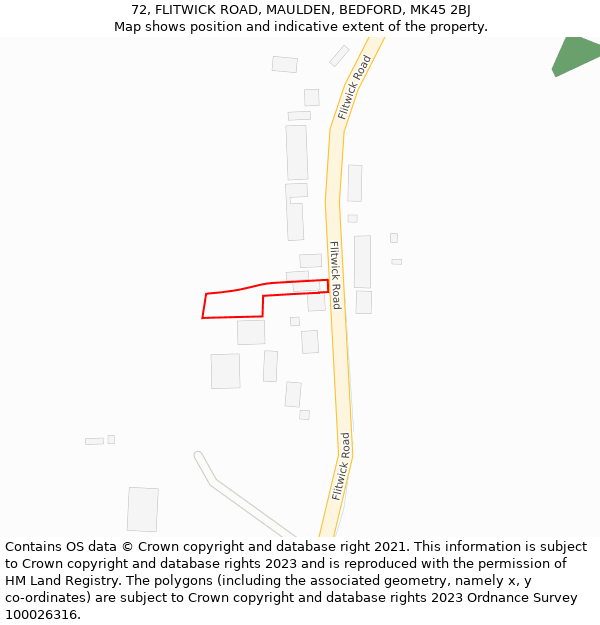 72, FLITWICK ROAD, MAULDEN, BEDFORD, MK45 2BJ: Location map and indicative extent of plot