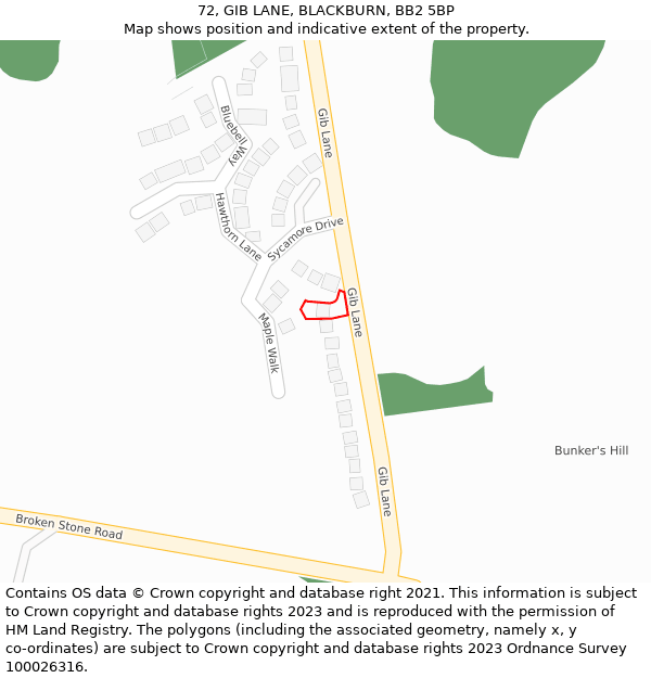 72, GIB LANE, BLACKBURN, BB2 5BP: Location map and indicative extent of plot