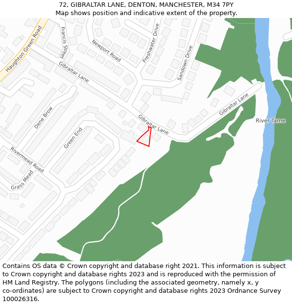 72, GIBRALTAR LANE, DENTON, MANCHESTER, M34 7PY: Location map and indicative extent of plot