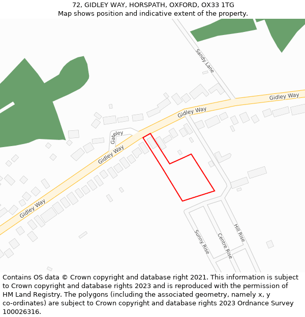 72, GIDLEY WAY, HORSPATH, OXFORD, OX33 1TG: Location map and indicative extent of plot