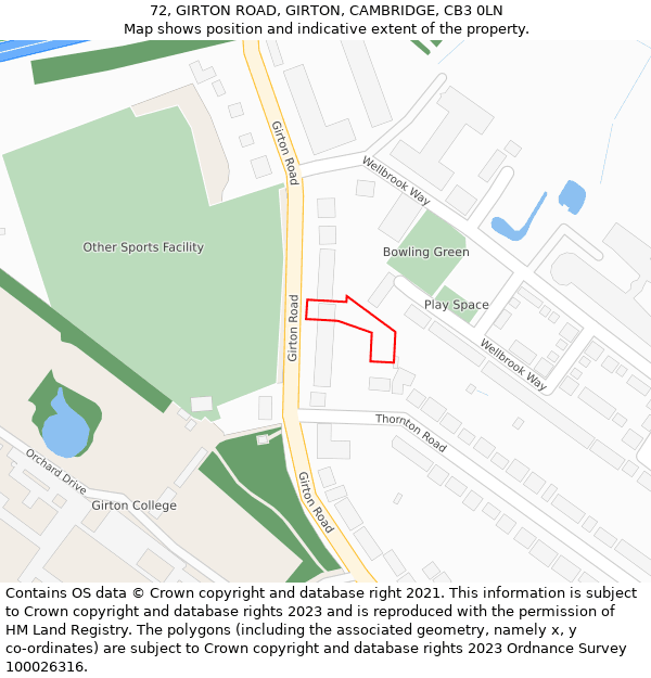 72, GIRTON ROAD, GIRTON, CAMBRIDGE, CB3 0LN: Location map and indicative extent of plot