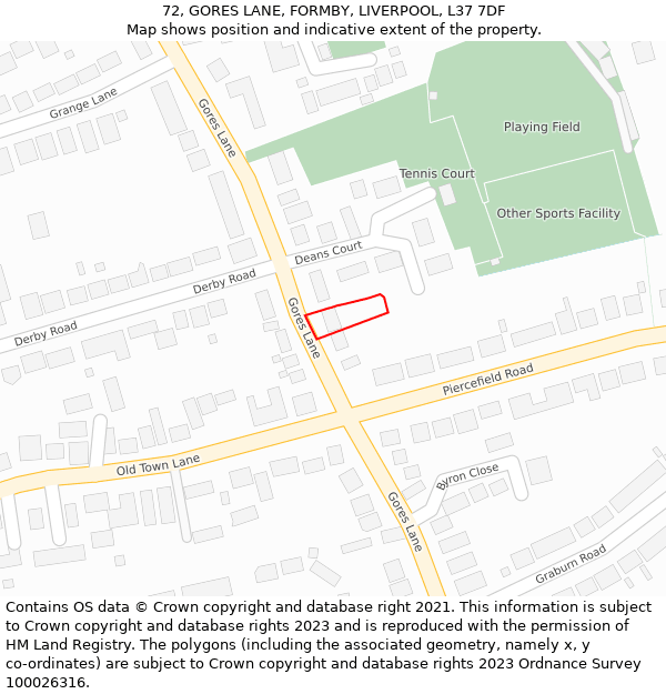 72, GORES LANE, FORMBY, LIVERPOOL, L37 7DF: Location map and indicative extent of plot