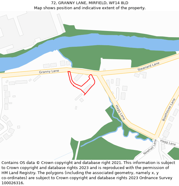 72, GRANNY LANE, MIRFIELD, WF14 8LD: Location map and indicative extent of plot