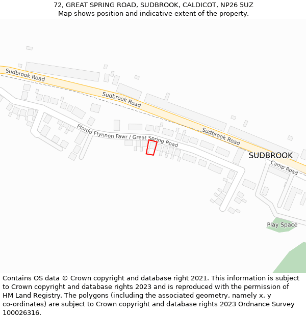 72, GREAT SPRING ROAD, SUDBROOK, CALDICOT, NP26 5UZ: Location map and indicative extent of plot