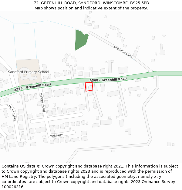 72, GREENHILL ROAD, SANDFORD, WINSCOMBE, BS25 5PB: Location map and indicative extent of plot