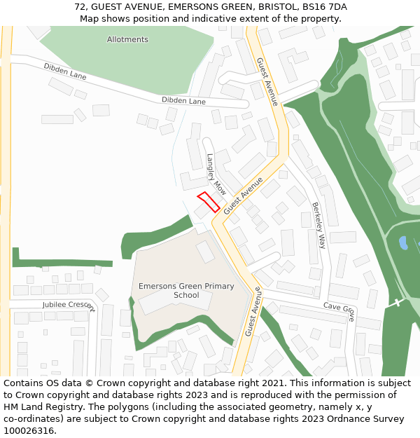 72, GUEST AVENUE, EMERSONS GREEN, BRISTOL, BS16 7DA: Location map and indicative extent of plot