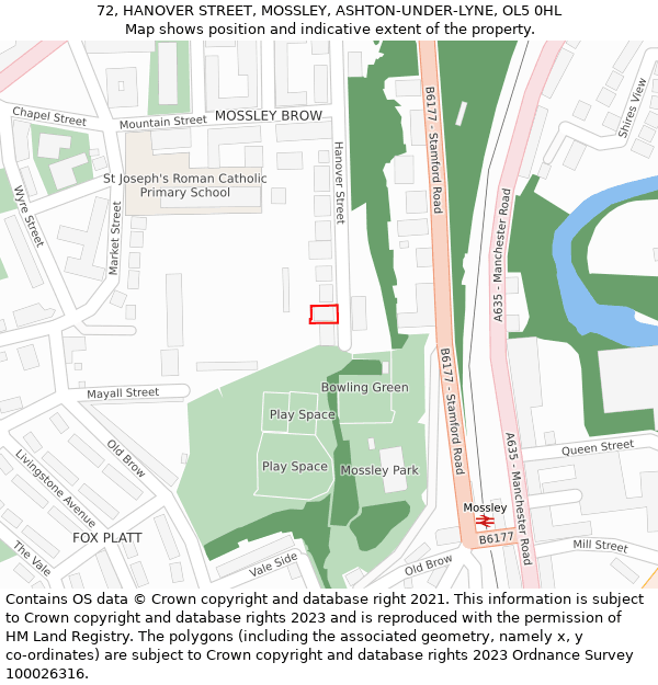 72, HANOVER STREET, MOSSLEY, ASHTON-UNDER-LYNE, OL5 0HL: Location map and indicative extent of plot