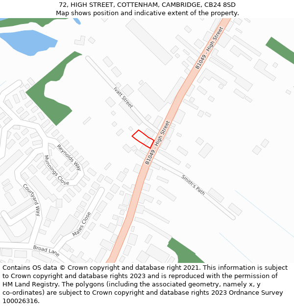 72, HIGH STREET, COTTENHAM, CAMBRIDGE, CB24 8SD: Location map and indicative extent of plot