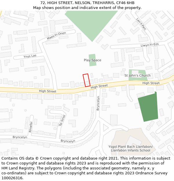 72, HIGH STREET, NELSON, TREHARRIS, CF46 6HB: Location map and indicative extent of plot