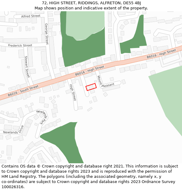 72, HIGH STREET, RIDDINGS, ALFRETON, DE55 4BJ: Location map and indicative extent of plot