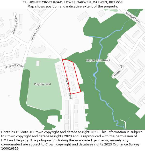 72, HIGHER CROFT ROAD, LOWER DARWEN, DARWEN, BB3 0QR: Location map and indicative extent of plot