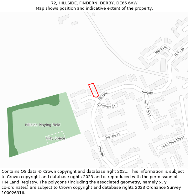 72, HILLSIDE, FINDERN, DERBY, DE65 6AW: Location map and indicative extent of plot