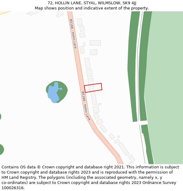 72, HOLLIN LANE, STYAL, WILMSLOW, SK9 4JJ: Location map and indicative extent of plot