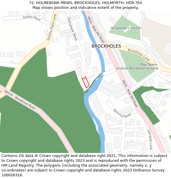 72, HOLMEBANK MEWS, BROCKHOLES, HOLMFIRTH, HD9 7EA: Location map and indicative extent of plot