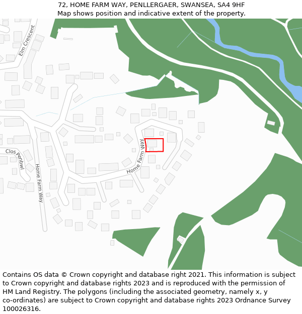 72, HOME FARM WAY, PENLLERGAER, SWANSEA, SA4 9HF: Location map and indicative extent of plot