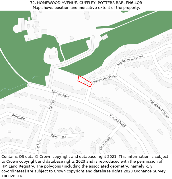 72, HOMEWOOD AVENUE, CUFFLEY, POTTERS BAR, EN6 4QR: Location map and indicative extent of plot