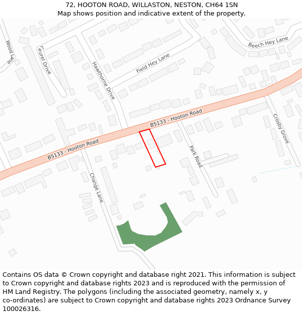 72, HOOTON ROAD, WILLASTON, NESTON, CH64 1SN: Location map and indicative extent of plot