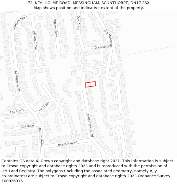 72, KEALHOLME ROAD, MESSINGHAM, SCUNTHORPE, DN17 3SX: Location map and indicative extent of plot