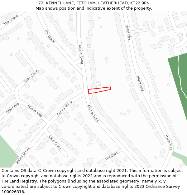 72, KENNEL LANE, FETCHAM, LEATHERHEAD, KT22 9PN: Location map and indicative extent of plot