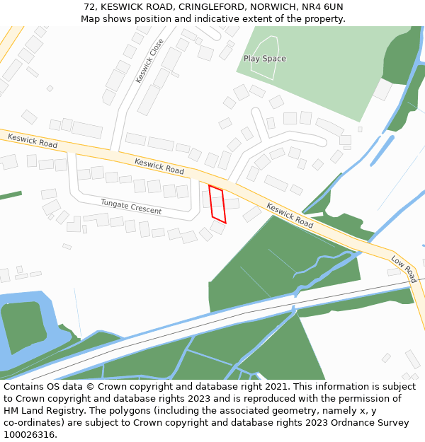 72, KESWICK ROAD, CRINGLEFORD, NORWICH, NR4 6UN: Location map and indicative extent of plot