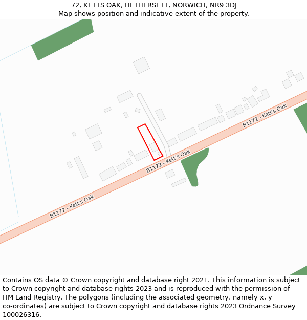 72, KETTS OAK, HETHERSETT, NORWICH, NR9 3DJ: Location map and indicative extent of plot