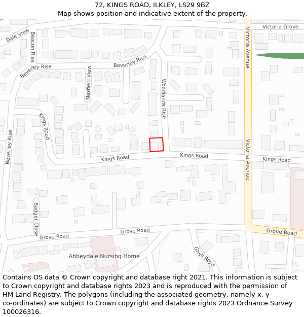 72, KINGS ROAD, ILKLEY, LS29 9BZ: Location map and indicative extent of plot