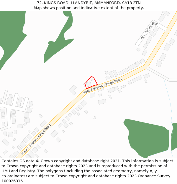 72, KINGS ROAD, LLANDYBIE, AMMANFORD, SA18 2TN: Location map and indicative extent of plot